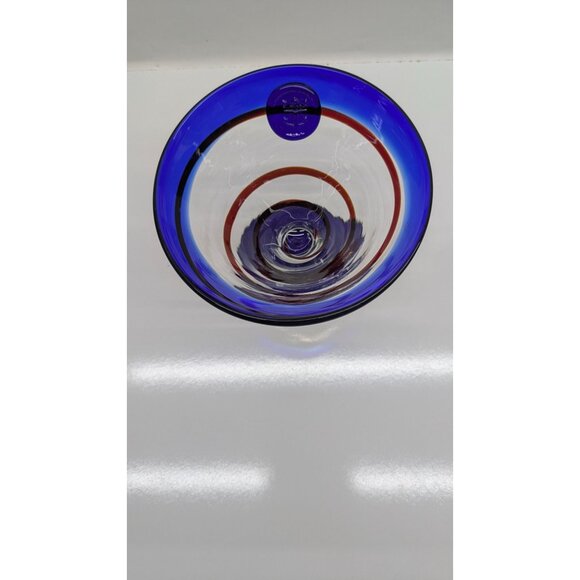 Kosta Boda Royal Caribbean Cobalt Blue Red Swirl Martini Glass Handblown Art - Picture 2 of 9